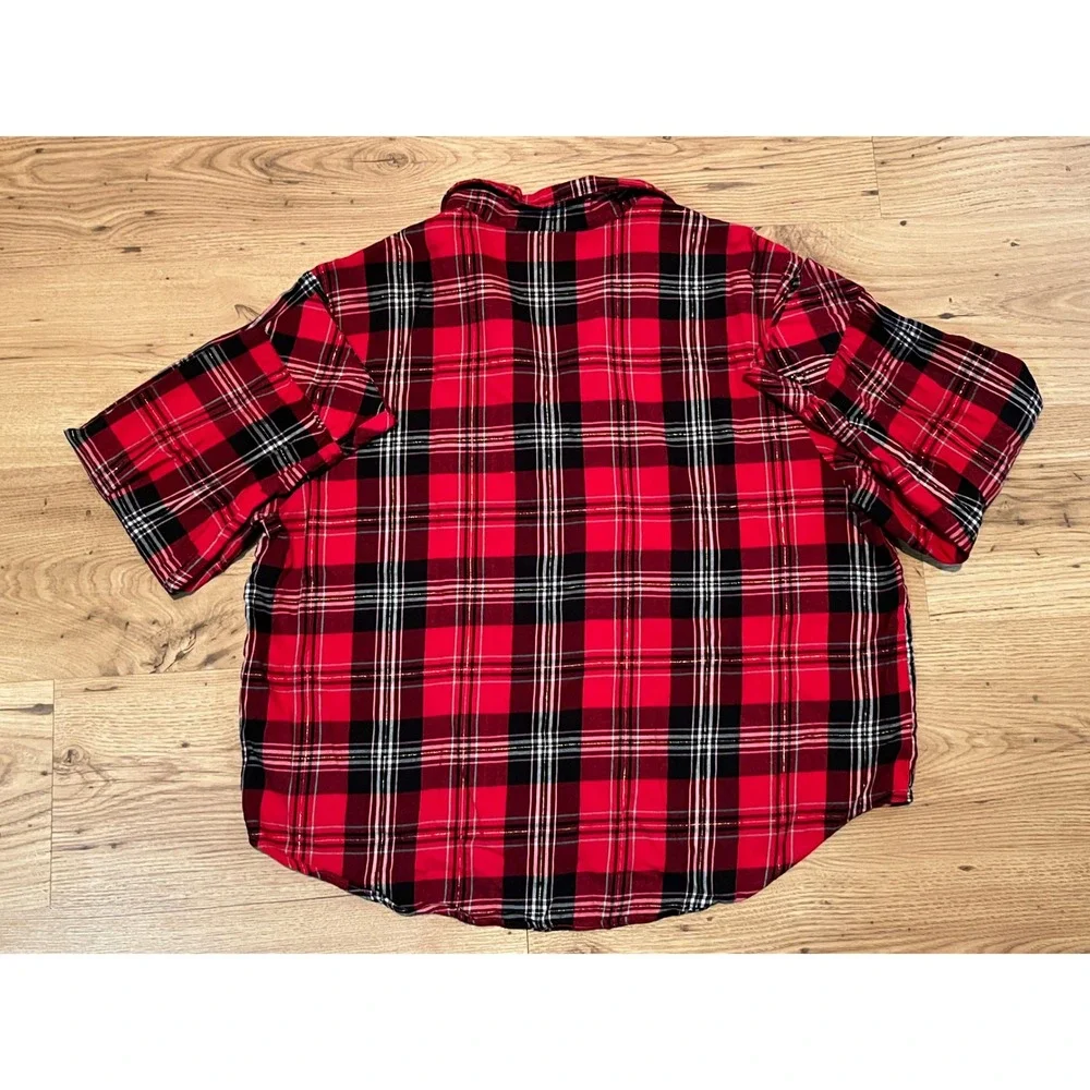 Victoria's Secret Pajamas Women XL Short Red Plaid 2 Piece Set Metallic Sparkle